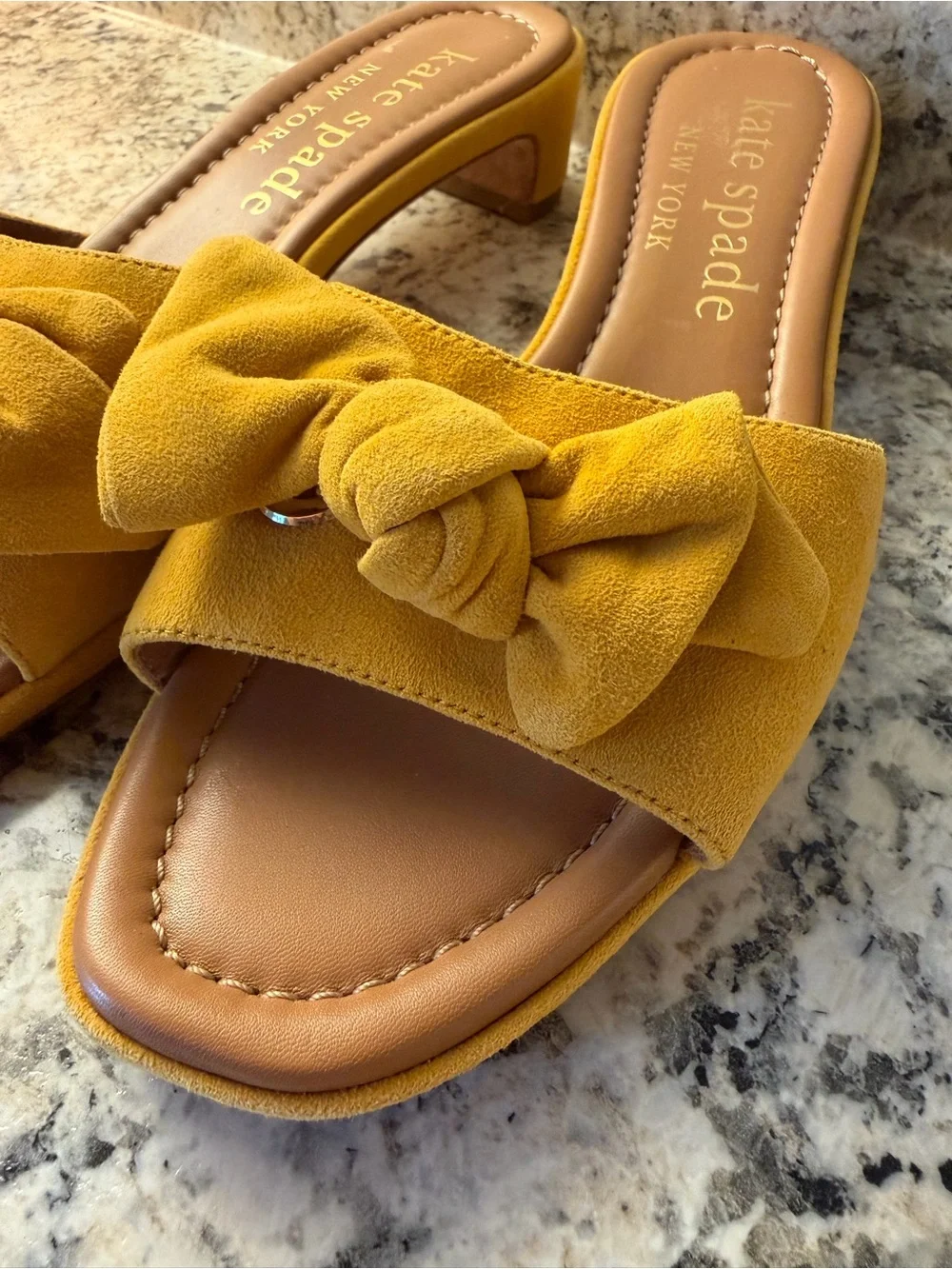 kate spade Mustard Yellow Knotted Bow Slide Mules Sandals Cute